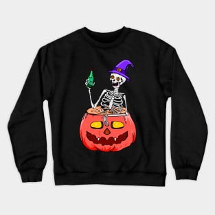 skull relaxing on pumpkin Crewneck Sweatshirt